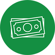 Icon of a green banknote on a green background, representing financial services.